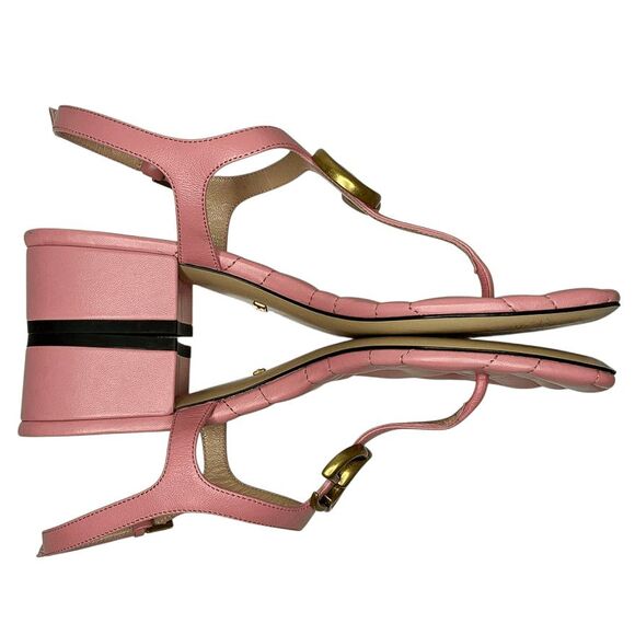 Gucci Marmont Charlotte Wild Rose Sandals 36 Pink Leather GG Logo Block Heel - Picture 7 of 14